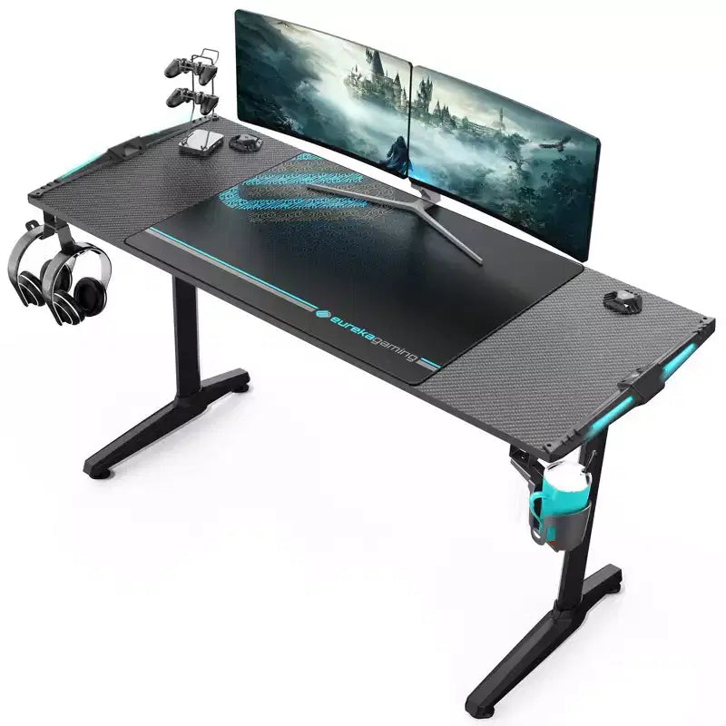 EUREKA ERGONOMIC Gaming Desk with Built-in Accessories,58.27 D x 23.62 W x 31.22 H,Black