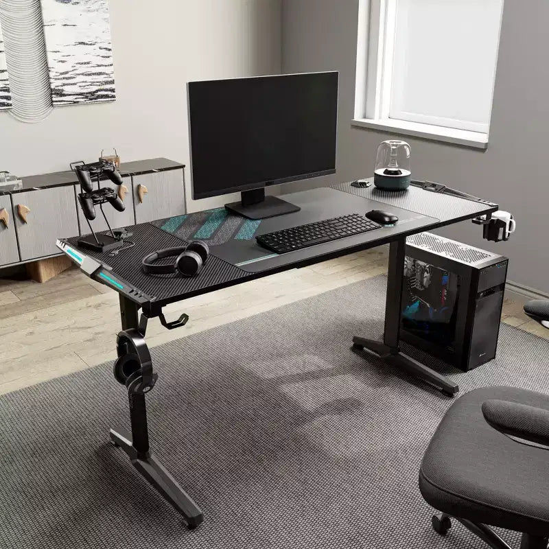 Scrivania da Gaming con Accessori Integrati, 147 x 58 x 79 cm, Nera