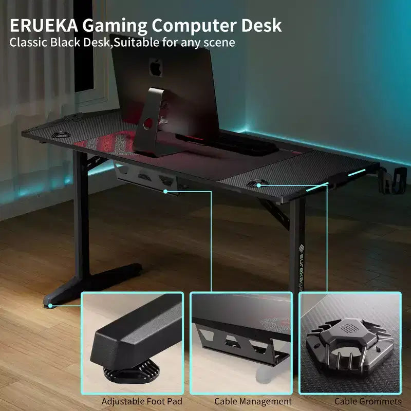 Scrivania da Gaming con Accessori Integrati, 147 x 58 x 79 cm, Nera