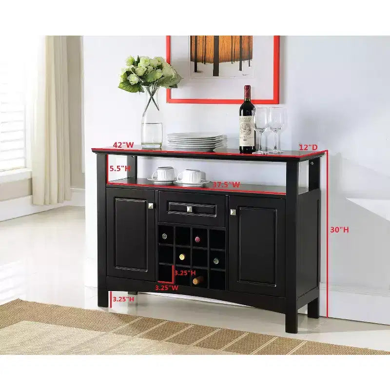 Credenza in legno con portabottiglie da 12 bottiglie, nera