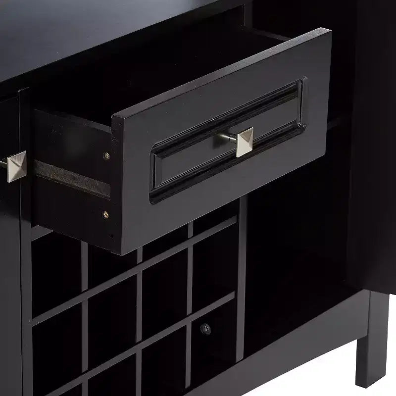 Credenza in legno con portabottiglie da 12 bottiglie, nera
