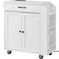 VEVOR Kitchen Island Cart, 32 Mobile Carts with Storage Cabinet, Rolling Table with Power Outlet, Spice Rack, Towel Bar, Adjustable Shelf, White