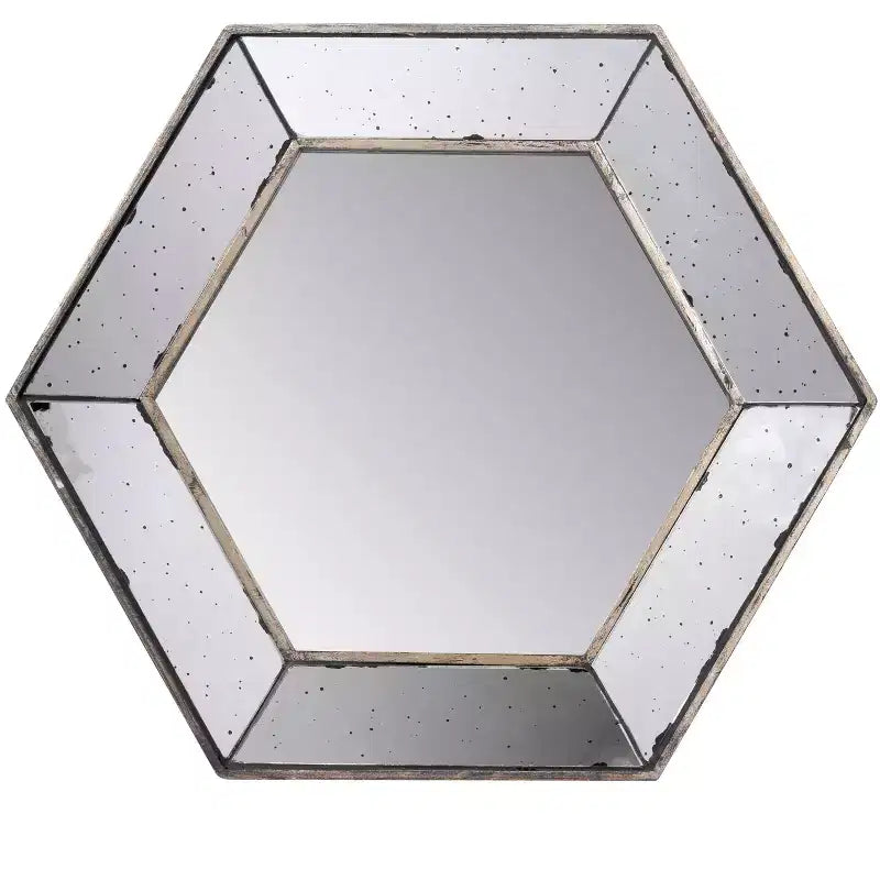 Specchio da parete ottagonale con cornice argentata, 20,5 x 18 pollici