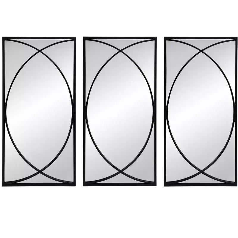 Set di 3 Specchi da Parete Ottagonali con Cornice in Ferro Nero