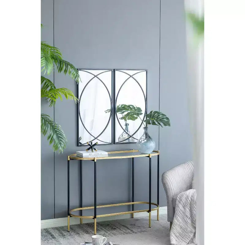 Set di 3 Specchi da Parete Ottagonali con Cornice in Ferro Nero
