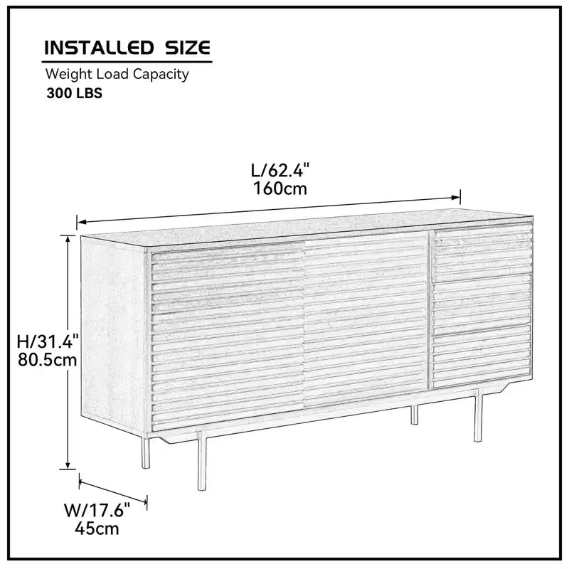 Credenza moderna di metà secolo da 62 pollici con 3 cassetti e 2 ripiani