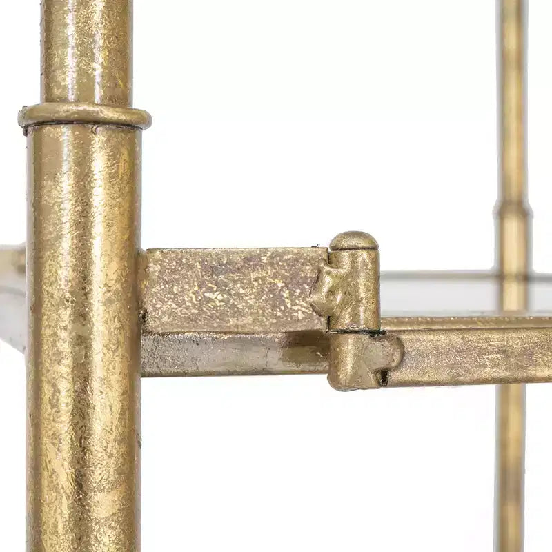Scaffale a sei ripiani a specchio con struttura in ferro dorato