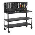 COZONY Workbench with Pegboard, Steel Frame Work Table w/ Storage Shelves for Garage & Workshop