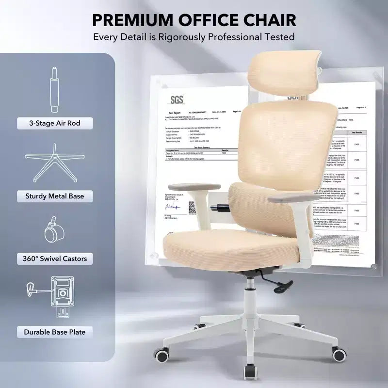 Sedia da ufficio con schienale alto in rete, supporto lombare regolabile e braccioli 3D