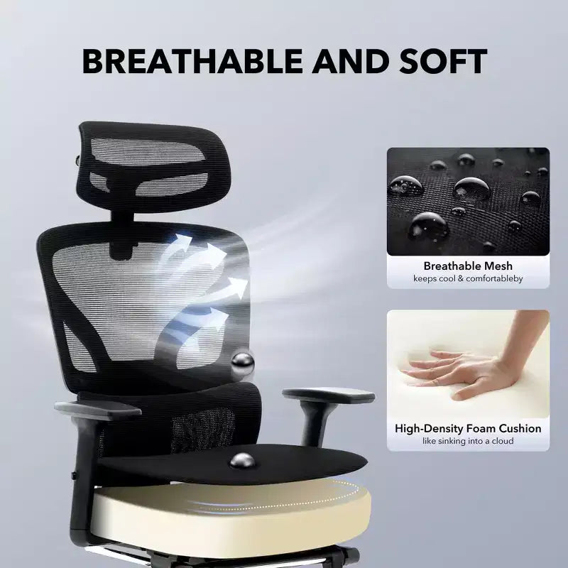 Sedia da ufficio con schienale alto in rete, supporto lombare regolabile e braccioli 3D