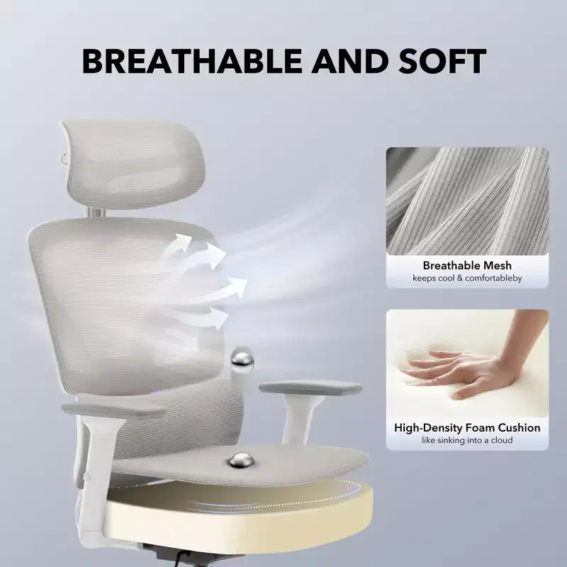 Sedia da ufficio con schienale alto in rete, supporto lombare regolabile e braccioli 3D