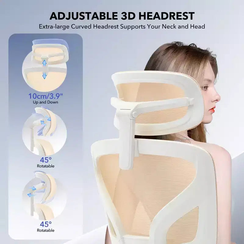 Sedia da ufficio con schienale alto in rete, supporto lombare regolabile e braccioli 3D