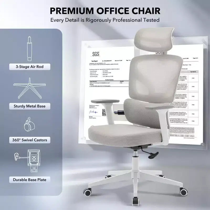 Sedia da ufficio con schienale alto in rete, supporto lombare regolabile e braccioli 3D