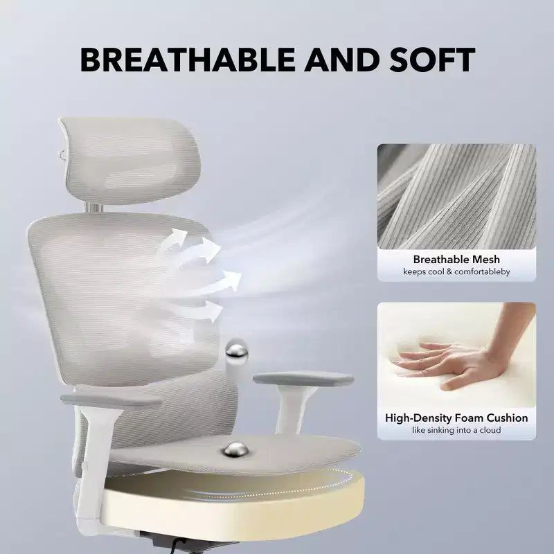 Sedia da ufficio con schienale alto in rete, supporto lombare regolabile e braccioli 3D