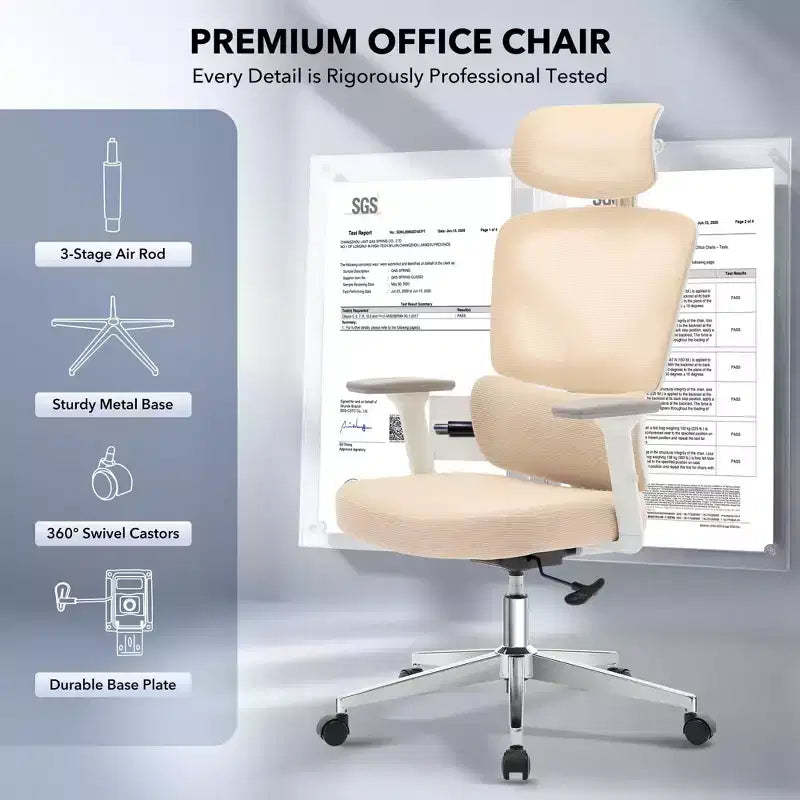 Sedia da ufficio con schienale alto in rete, supporto lombare regolabile e braccioli 3D