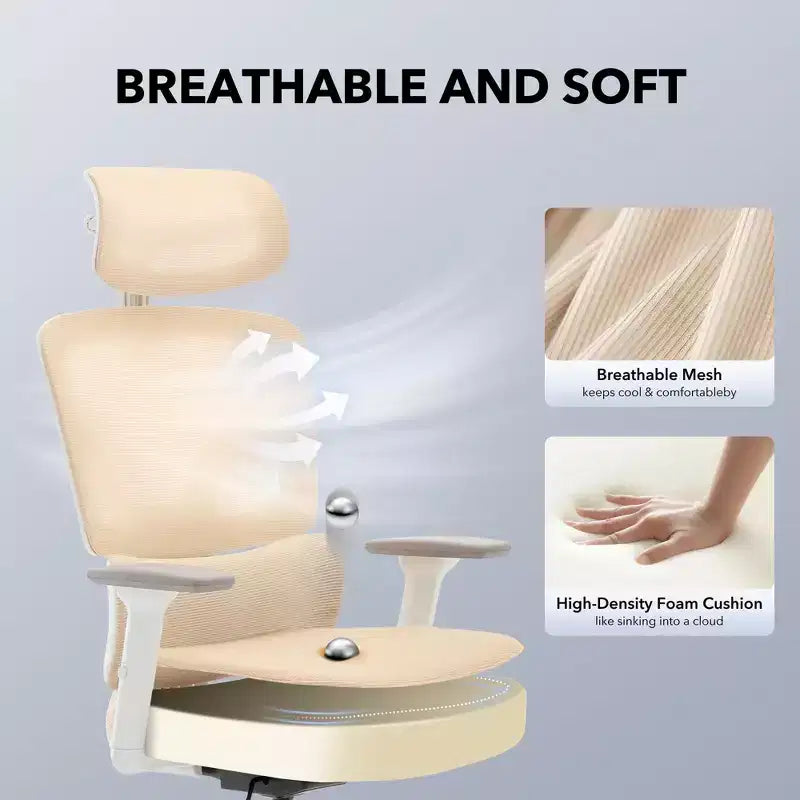 Sedia da ufficio con schienale alto in rete, supporto lombare regolabile e braccioli 3D