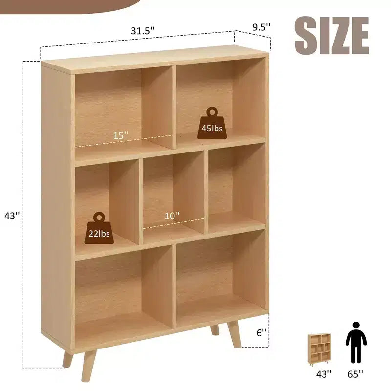 Libreria a 3 ripiani con gambe – Scaffale aperto in legno stile retrò per camera da letto e soggiorno