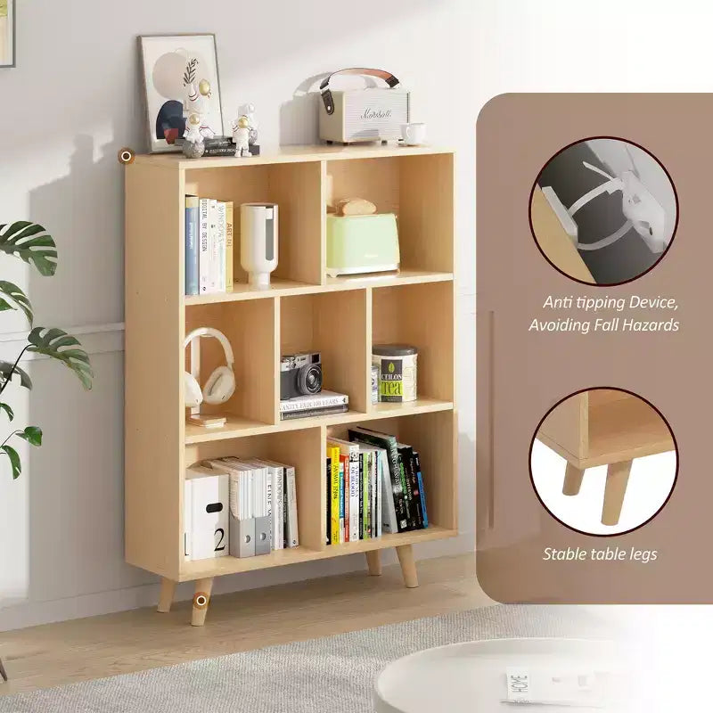 Libreria a 3 ripiani con gambe – Scaffale aperto in legno stile retrò per camera da letto e soggiorno