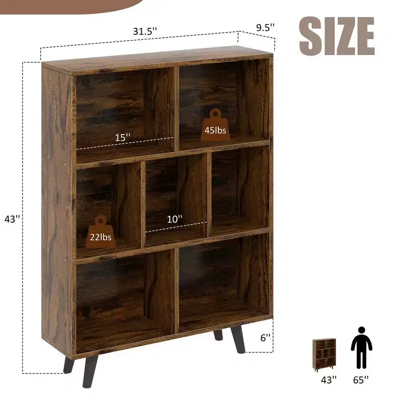 Libreria a 3 ripiani con gambe – Scaffale aperto in legno stile retrò per camera da letto e soggiorno