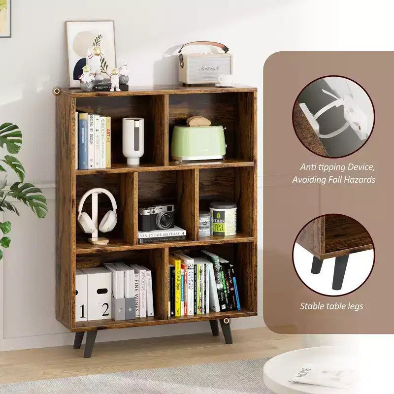 Libreria a 3 ripiani con gambe – Scaffale aperto in legno stile retrò per camera da letto e soggiorno