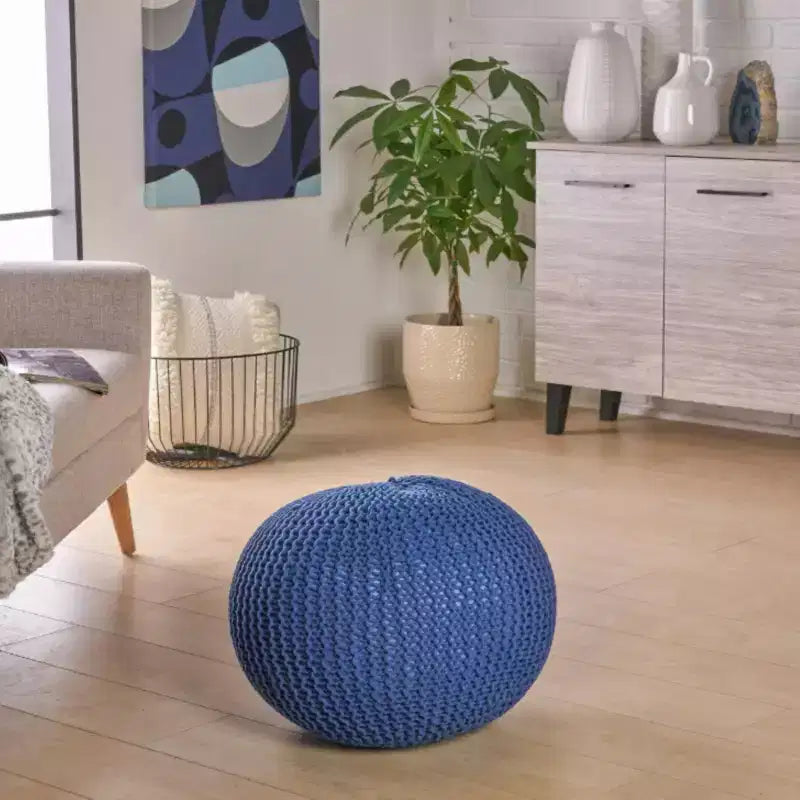 Pouf Ottomano Rotondo in Maglia da 20" – Piccolo Cuscino da Pavimento Poggiapiedi per Soggiorno, Camera da Letto e Ingresso