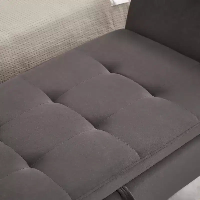 Panca contenitore in velluto da 51,5" con braccioli curvi e pouf trapuntato – Gambe in legno massello
