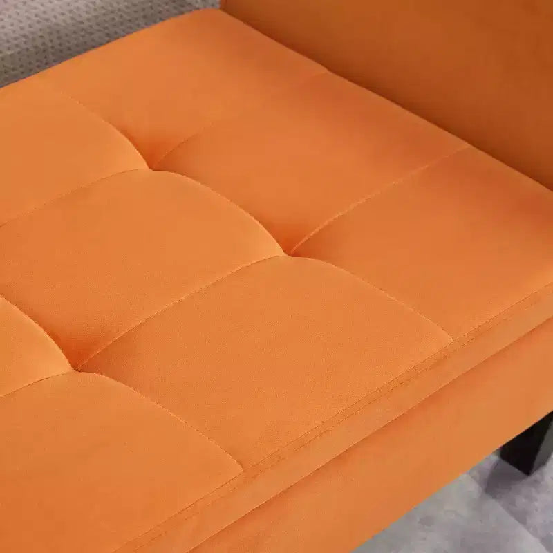 Panca contenitore in velluto da 51,5" con braccioli curvi e pouf trapuntato – Gambe in legno massello