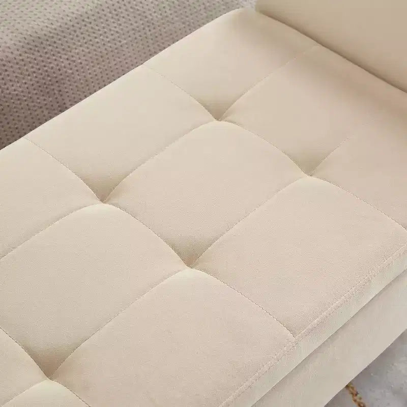 Panca contenitore in velluto da 51,5" con braccioli curvi e pouf trapuntato – Gambe in legno massello