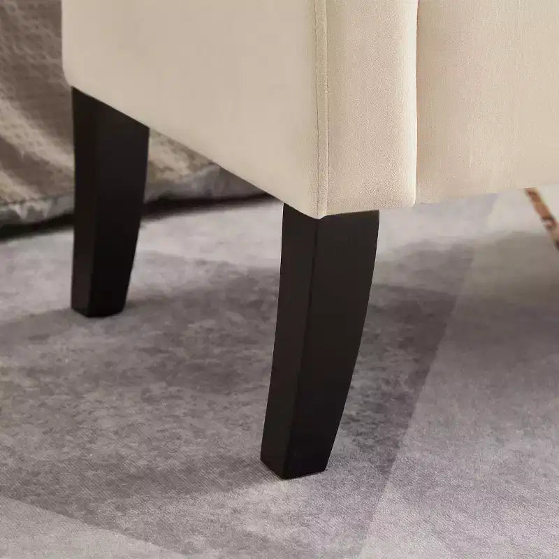Panca contenitore in velluto da 51,5" con braccioli curvi e pouf trapuntato – Gambe in legno massello