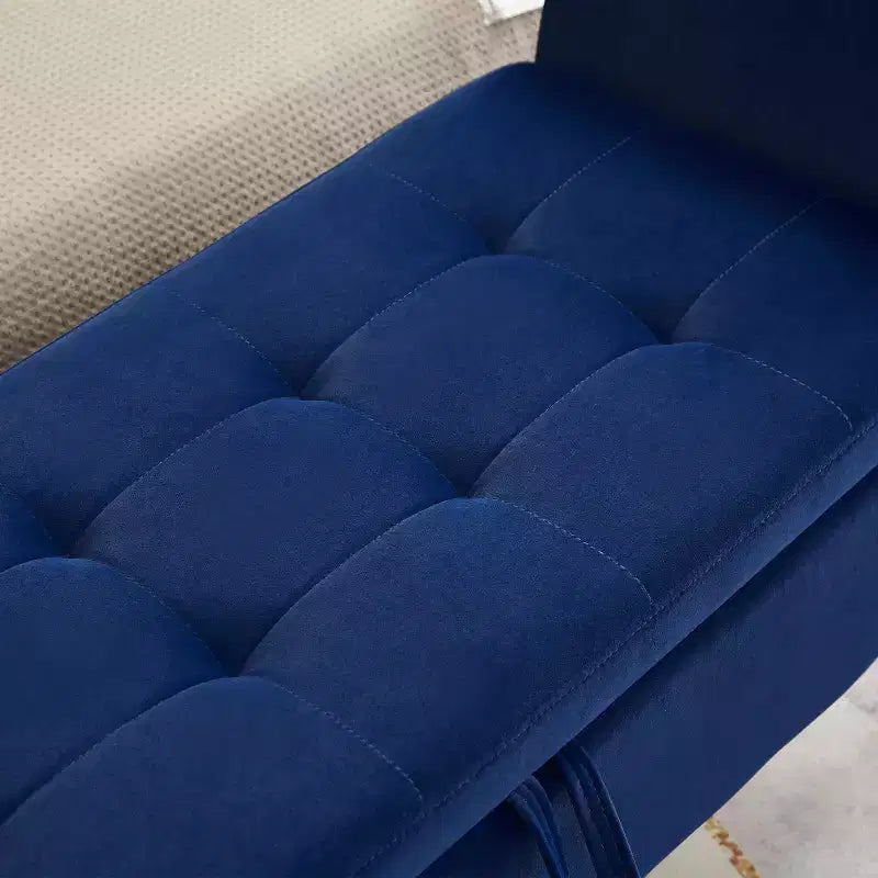 Panca contenitore in velluto da 51,5" con braccioli curvi e pouf trapuntato – Gambe in legno massello