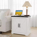 White Farmhouse Large Storage Cabinet & Sliding Barn Door, Rustic End Table or Nightstand for Living Room, Bedroom