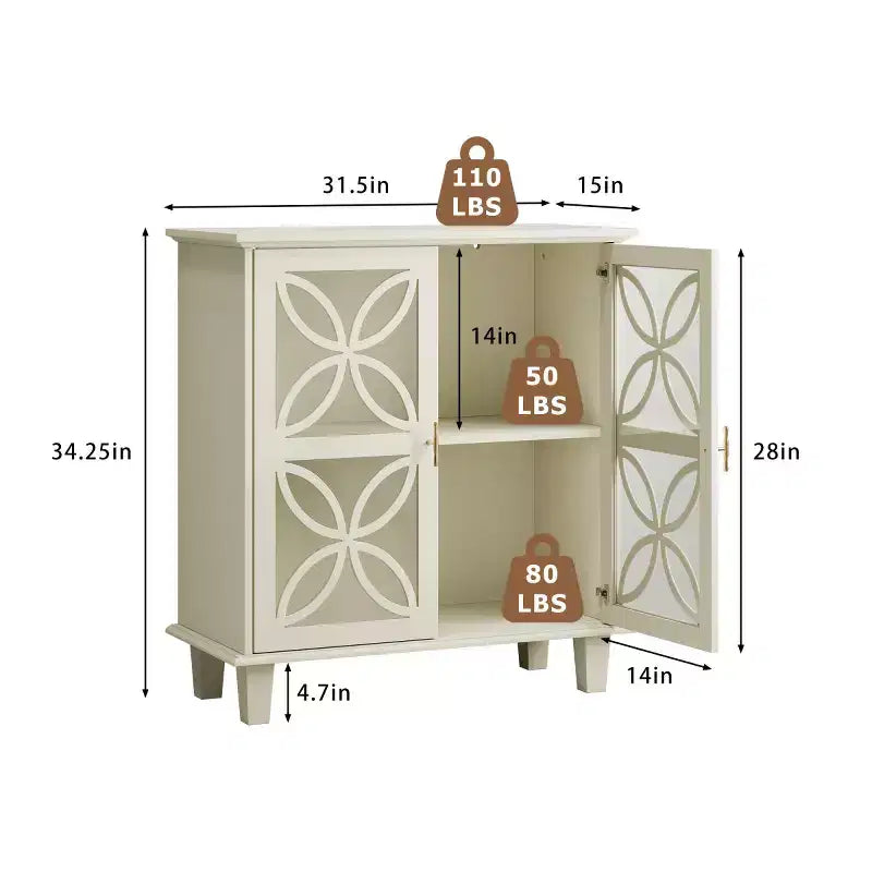 Credenza con ante in vetro e gambe in legno massello