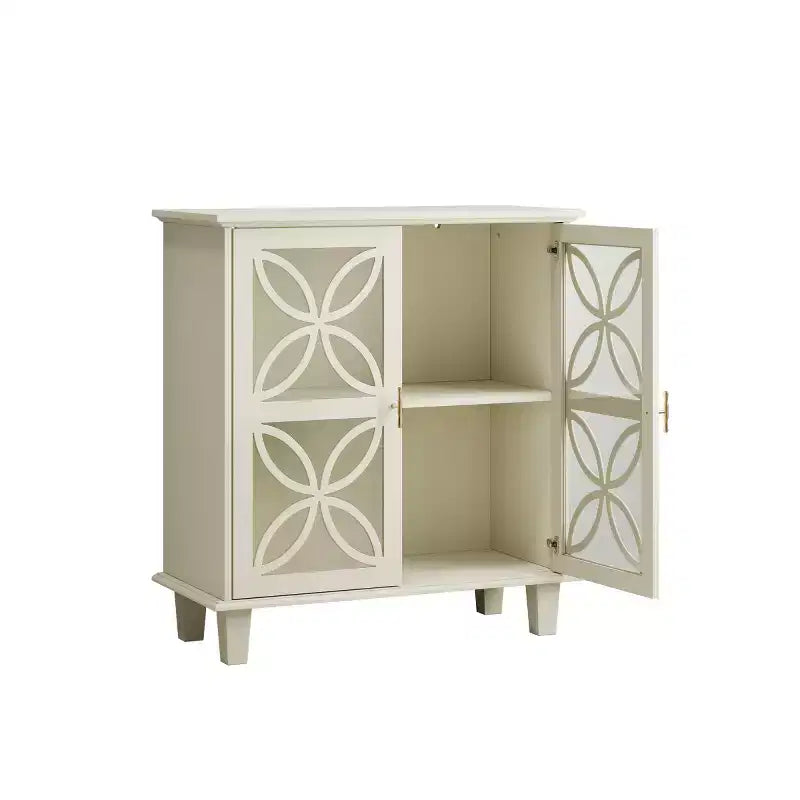 Credenza con ante in vetro e gambe in legno massello