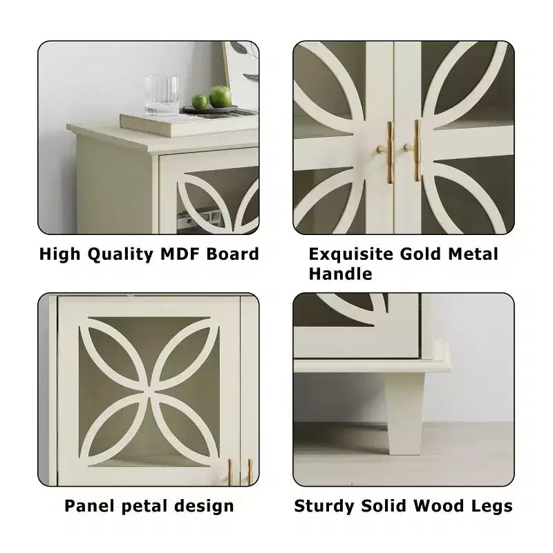 Credenza con ante in vetro e gambe in legno massello