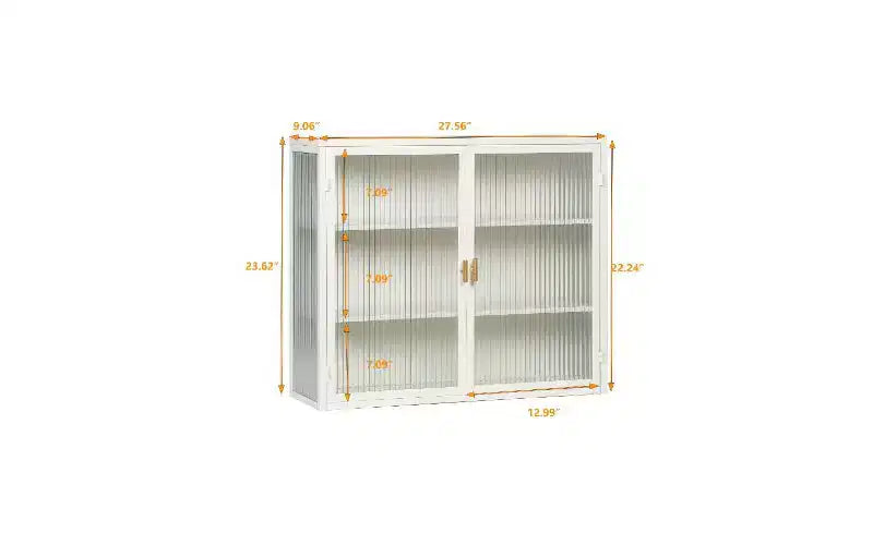 Mobile credenza a 3 ripiani con struttura in ferro e ante in vetro temperato