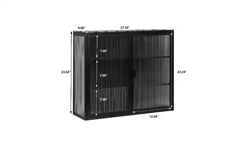 Mobile credenza a 3 ripiani con struttura in ferro e ante in vetro temperato