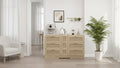 9 Drawer Dresser, Rattan Chest of Dressers for Bedroom, Natural Wooden Wide Storage Cabinet with Handles, Dresser TV Stand Drawer Organizer