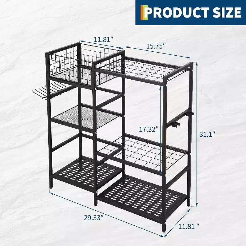 Organizer per attrezzi da giardino a 3 livelli con 35 scomparti e ganci – Porta attrezzi in acciaio per garage, capanno e giardino