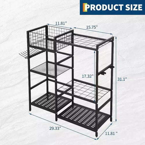 Organizer per attrezzi da giardino a 3 livelli con 35 scomparti e ganci – Porta attrezzi in acciaio per garage, capanno e giardino