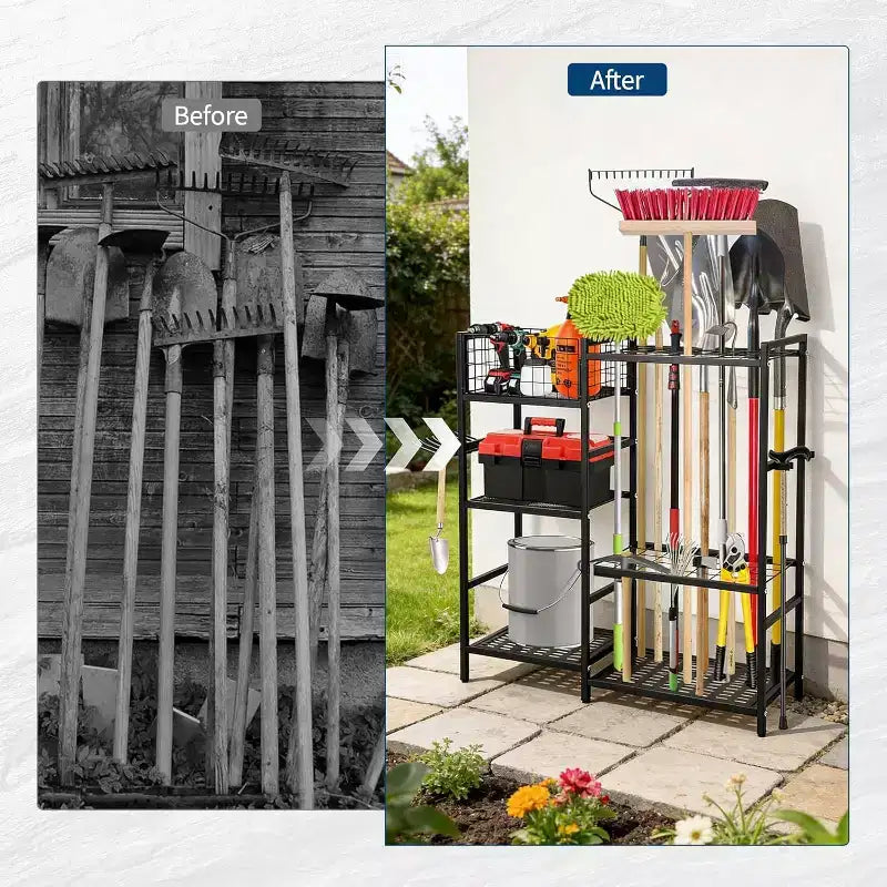 Organizer per attrezzi da giardino a 3 livelli con 35 scomparti e ganci – Porta attrezzi in acciaio per garage, capanno e giardino