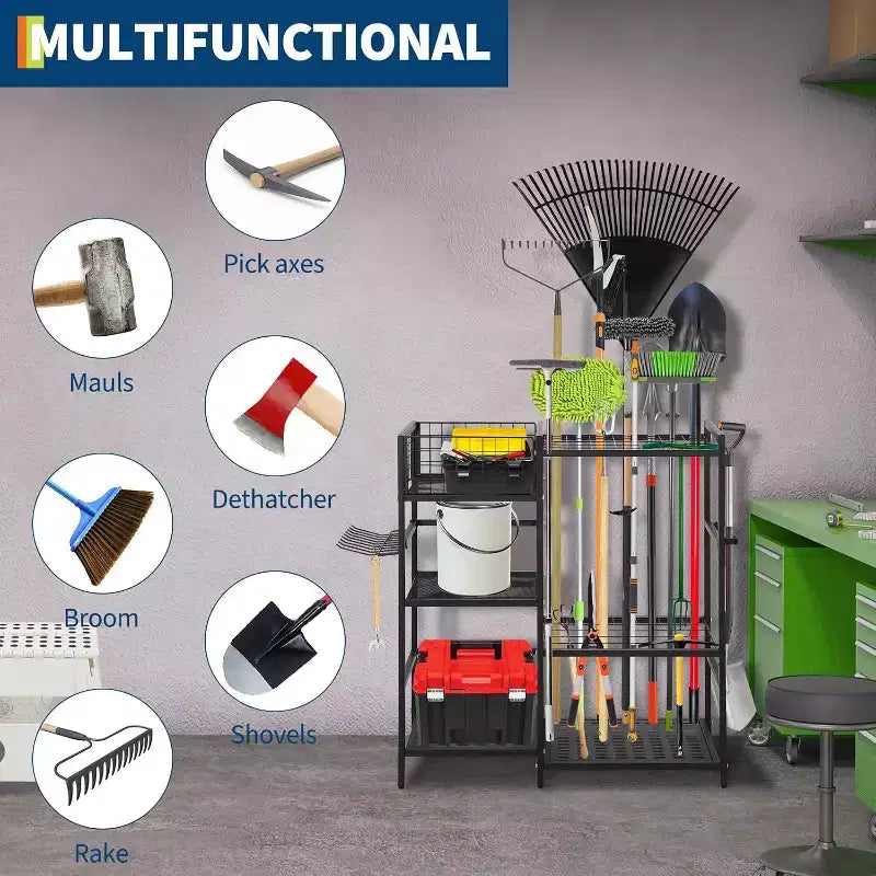 Organizer per attrezzi da giardino a 3 livelli con 35 scomparti e ganci – Porta attrezzi in acciaio per garage, capanno e giardino