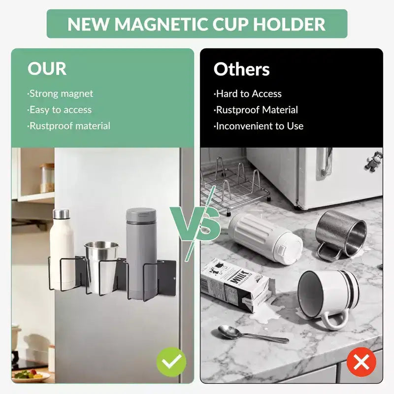 Organizzatore Magnetico per Tazze con Ganci per Coperchio e Porta Cannucce, Acciaio Nero