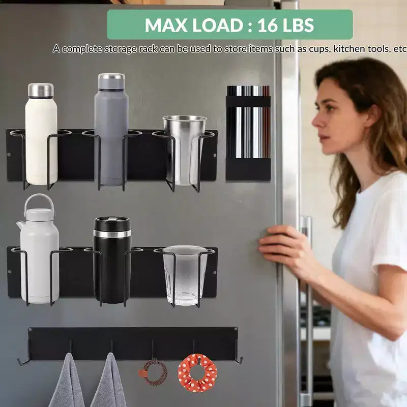 Organizzatore Magnetico per Tazze con Ganci per Coperchio e Porta Cannucce, Acciaio Nero