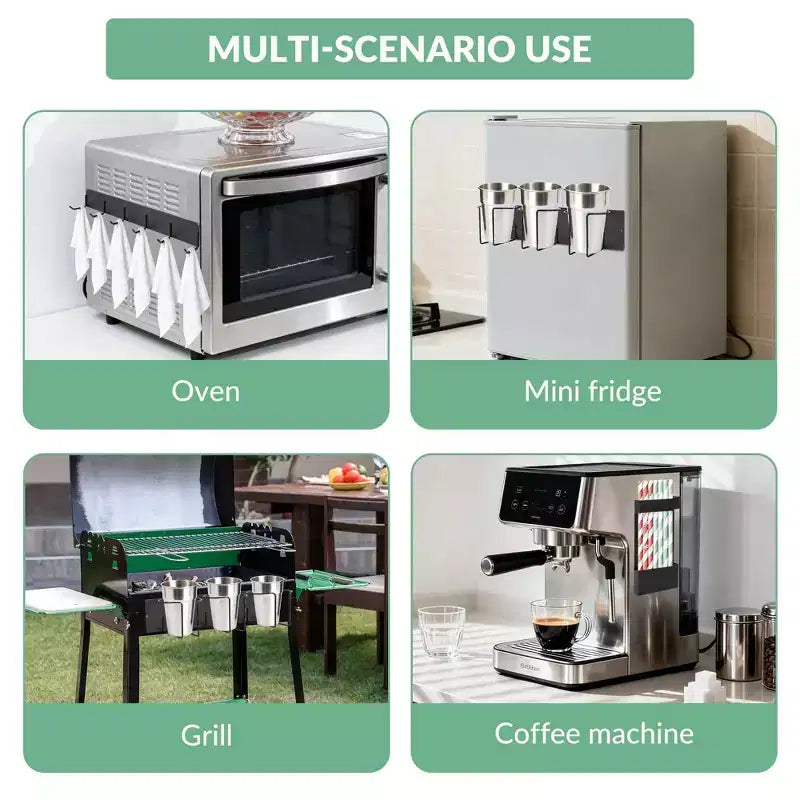 Organizzatore Magnetico per Tazze con Ganci per Coperchio e Porta Cannucce, Acciaio Nero