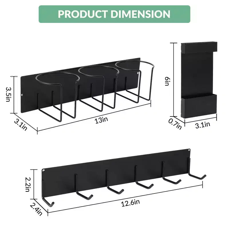 Organizzatore Magnetico per Tazze con Ganci per Coperchio e Porta Cannucce, Acciaio Nero