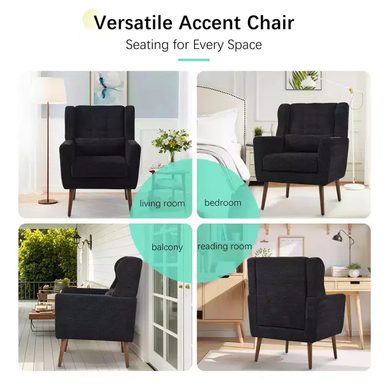 Poltroncina d'accento in ciniglia con cuscino decorativo e gambe affusolate in legno