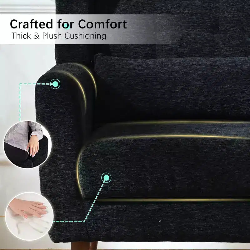 Poltroncina d'accento in ciniglia con cuscino decorativo e gambe affusolate in legno