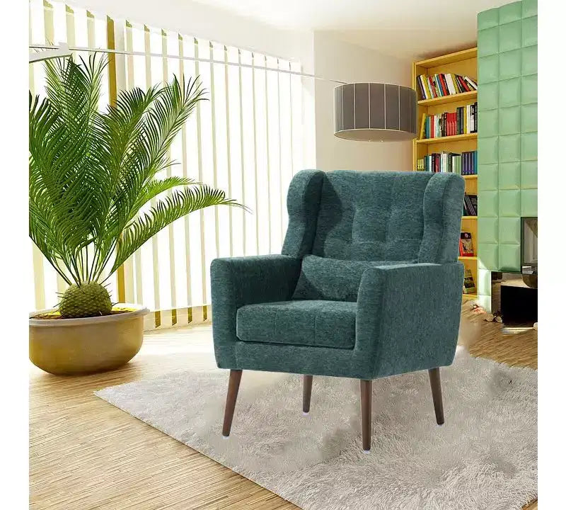 Poltroncina d'accento in ciniglia con cuscino decorativo e gambe affusolate in legno