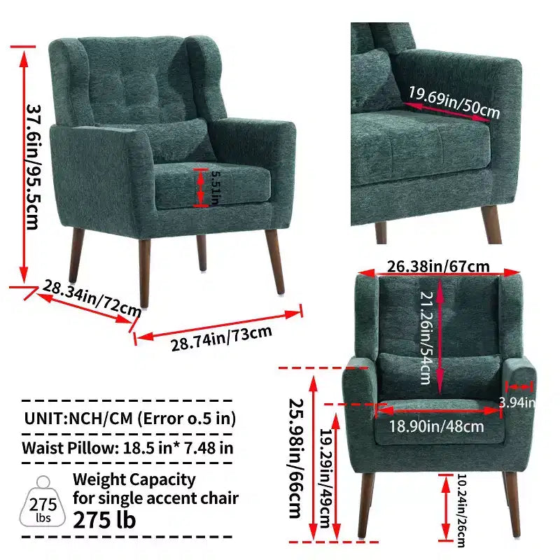 Poltroncina d'accento in ciniglia con cuscino decorativo e gambe affusolate in legno