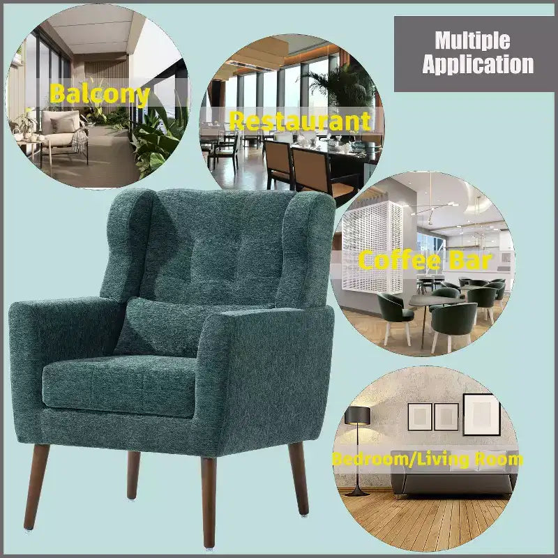Poltroncina d'accento in ciniglia con cuscino decorativo e gambe affusolate in legno